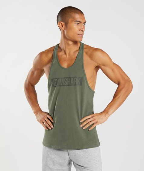 Men's Gymshark Block Stringer Tanks Olive | CA 5A1870